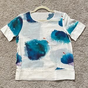 Artistic Blue and White T-Shirt 100% silk